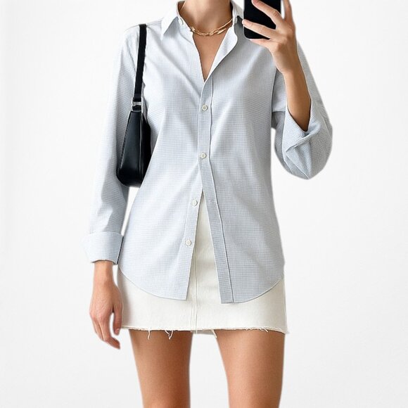 Zara Blue White Checkered Print Button Down Shirt Size S - Picture 3 of 8